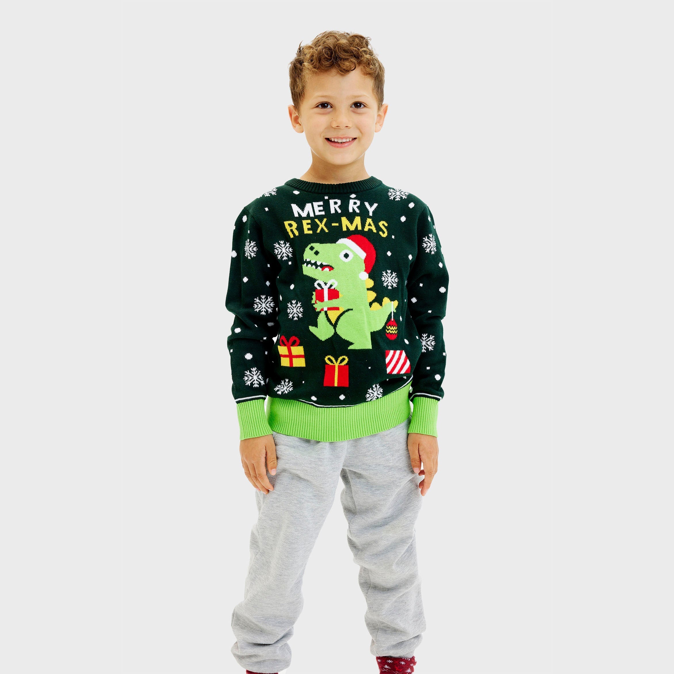Niedlicher Dino-Weihnachtspullover – Kind.